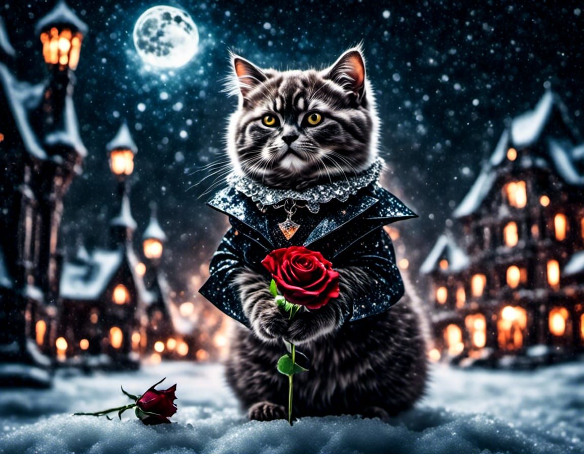 Evil Vampire Kitten in Winter Wonderland Photograph