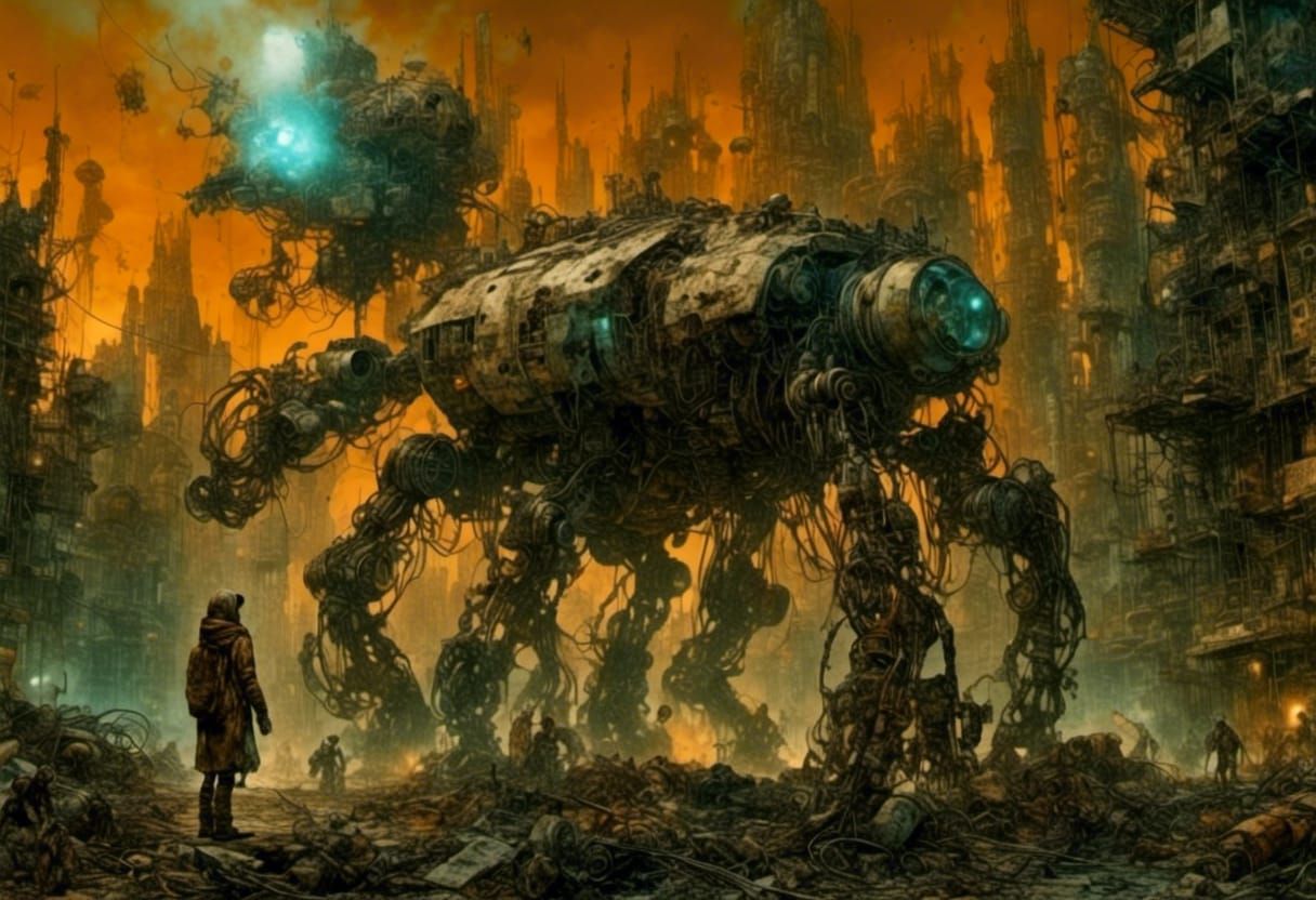 Post-Apocalyptic Drone Encounters Robot: Cyberpunk Concept A...