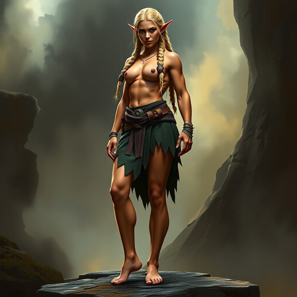 Powerful Elf Barbarian Woman in Exquisite Detail