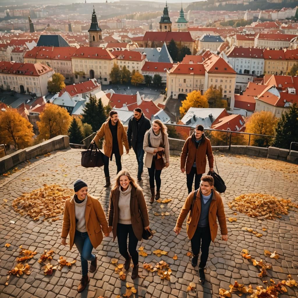 Prague Autumn: Friends Enjoying City View