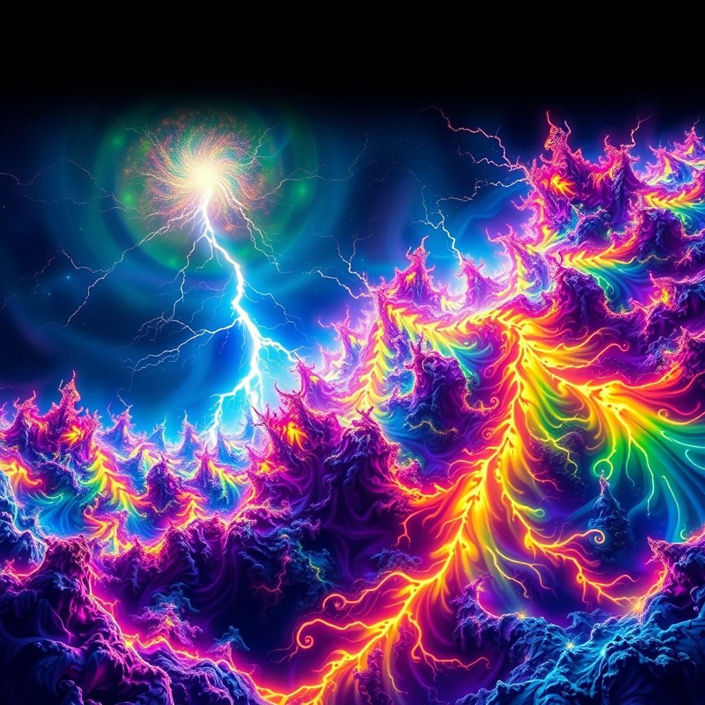 Fractal Rainbow Lightning in Cosmic Psychedelic Art