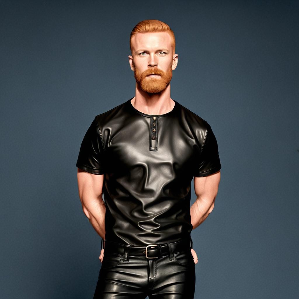 Ginger Muscle Man in Leather, Hyperrealistic Digital Art