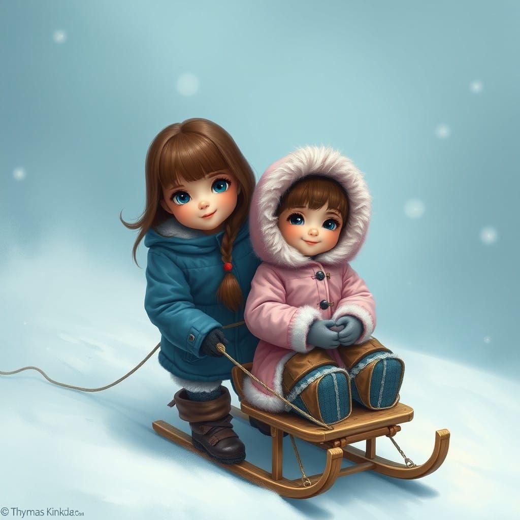 Ethereal Winter Scene with Twins in Eskimo Attire