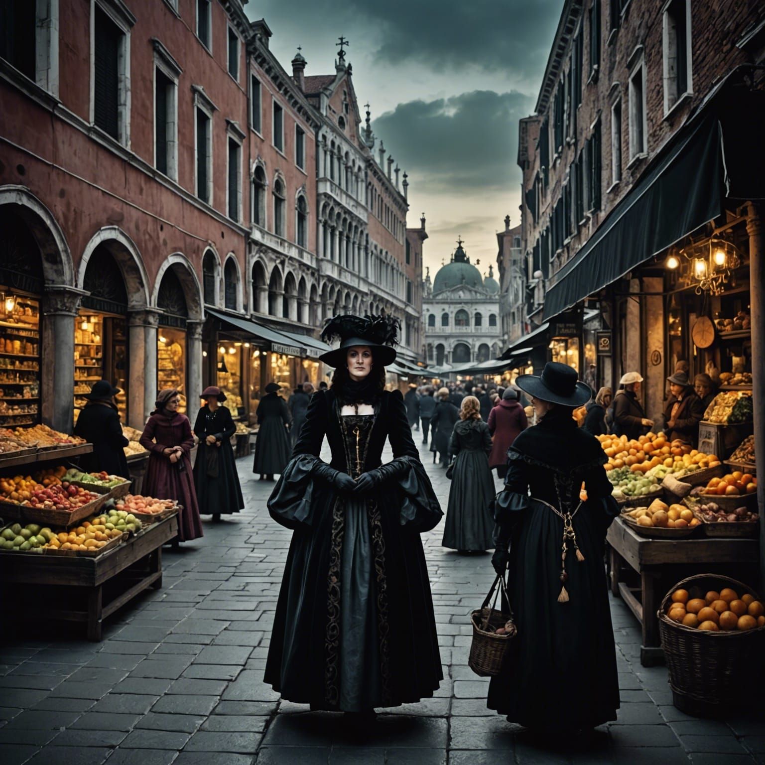 Venetian Marketplace in Dark Fantasy Rococo Style