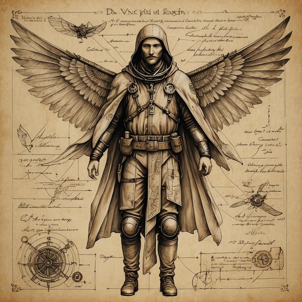 Da Vinci Wingsuit Design with Steampunk Engine