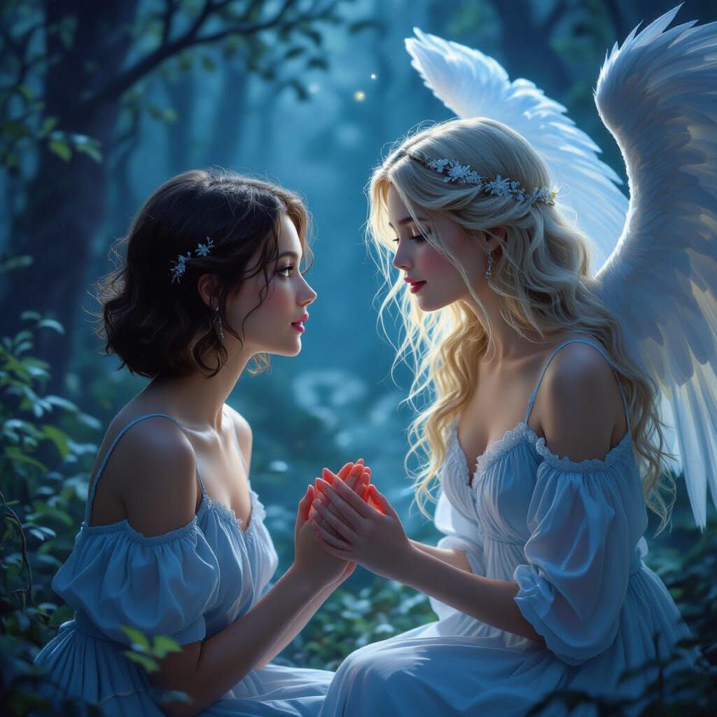 Angelic Visit in Ethereal Forest