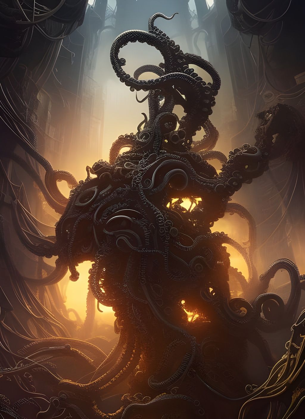 Cybernetic Tentacle Beast: Lovecraftian Digital Art