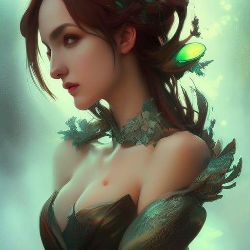 Detailed Evil Fairy Portrait in Art Nouveau Style