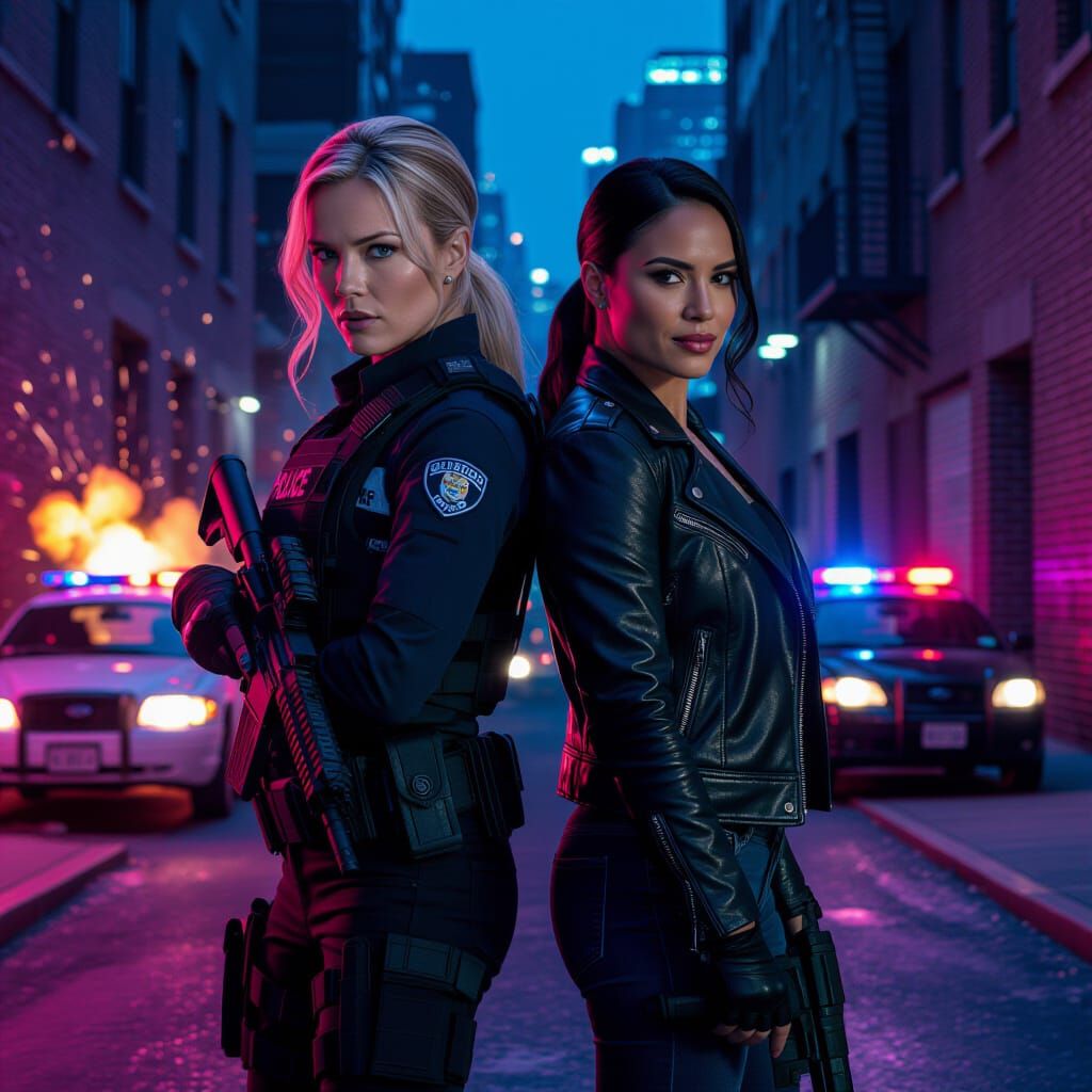 Stunning Female Buddy Cops in Neon City
