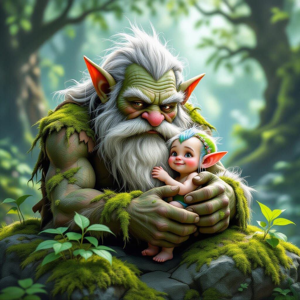 Troll and Elf in Forest Fantasy Illustration