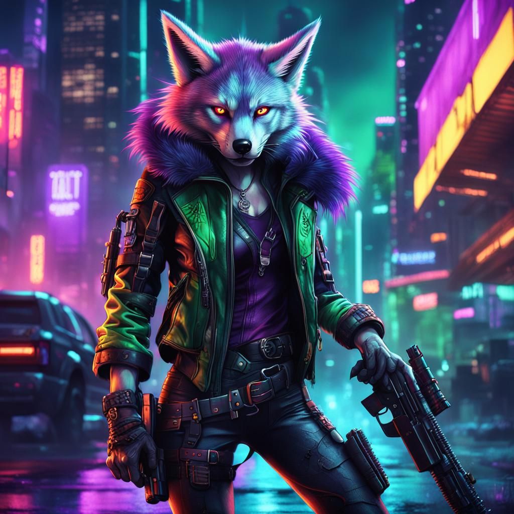 Cyberpunk Werewolf Assassin with Guns