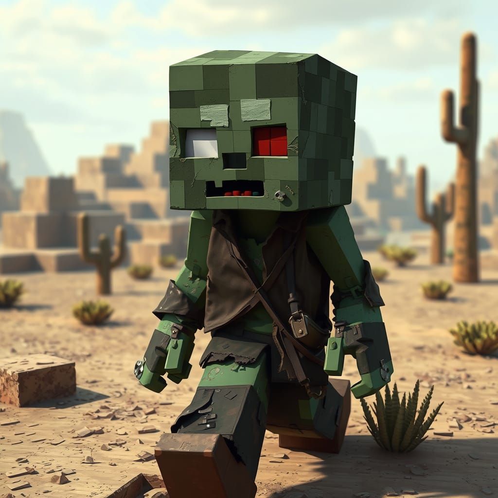Minecraft Zombie in Blocky Desert Landscape