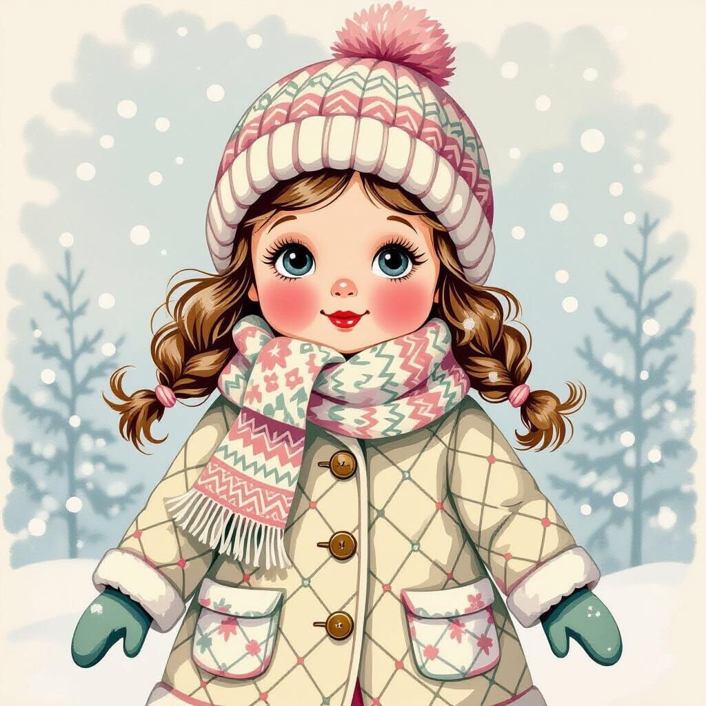 Charming Paper Doll in Winter Attire