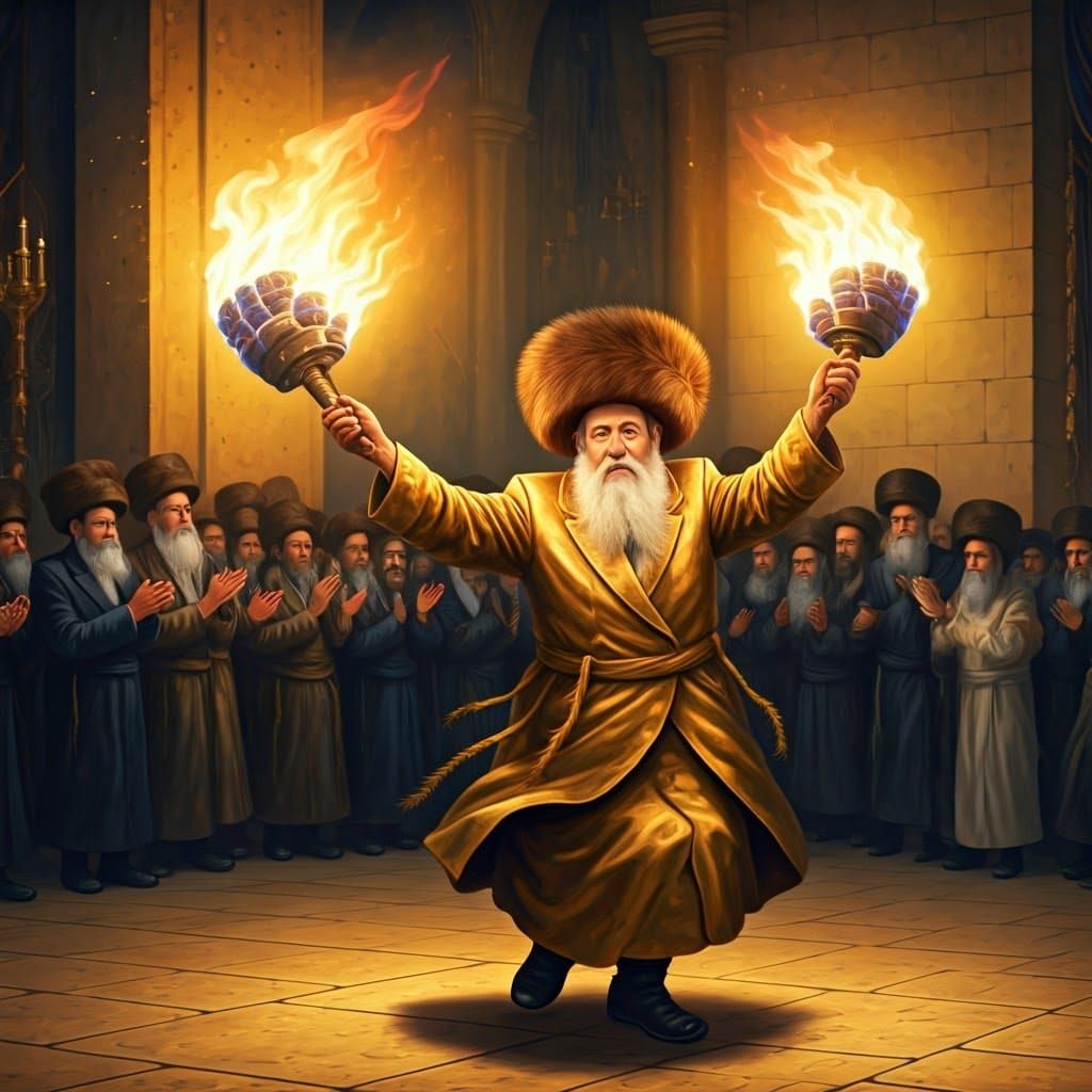 Joyful Hasidic Celebration in Chagall and Klimt Style