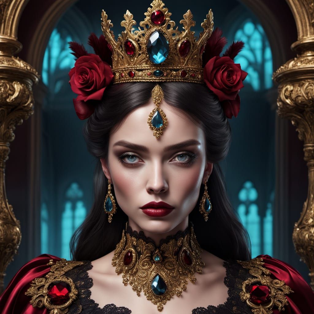 Luxurious Digital Portrait of a Woman with Cyan Eyes in Baro...