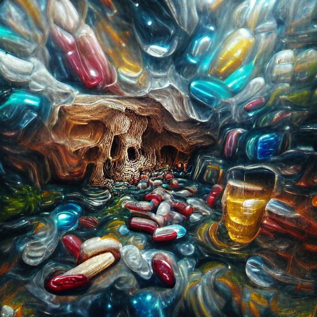 Pills in a Glass Cavern: A Surreal Landscape