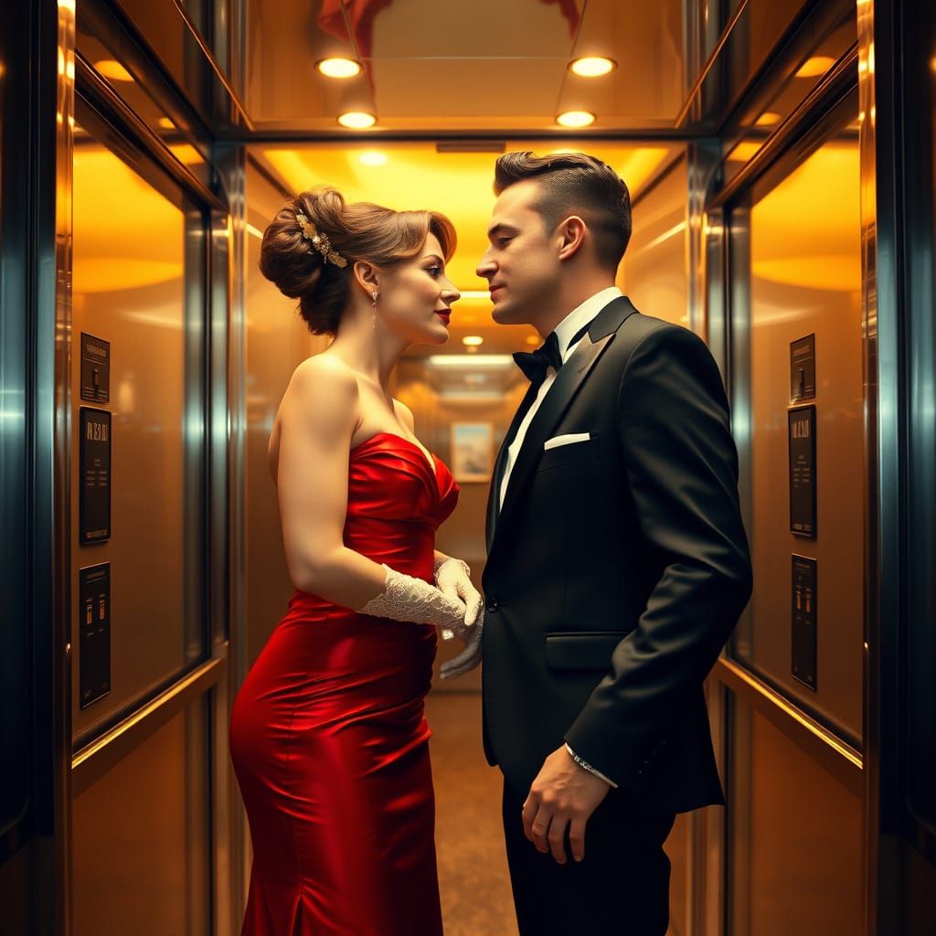 Intimate Encounter in a Luxurious Elevator