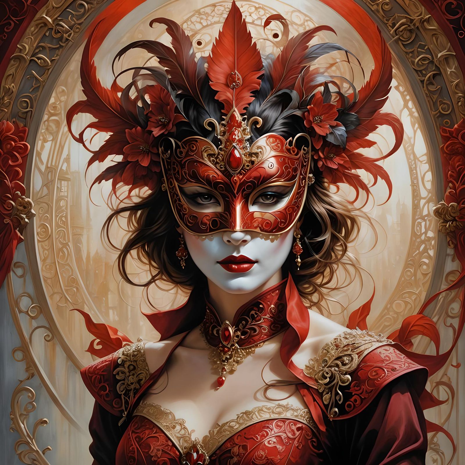 Woman in Mask: Gothic Fantasy Oil Painting