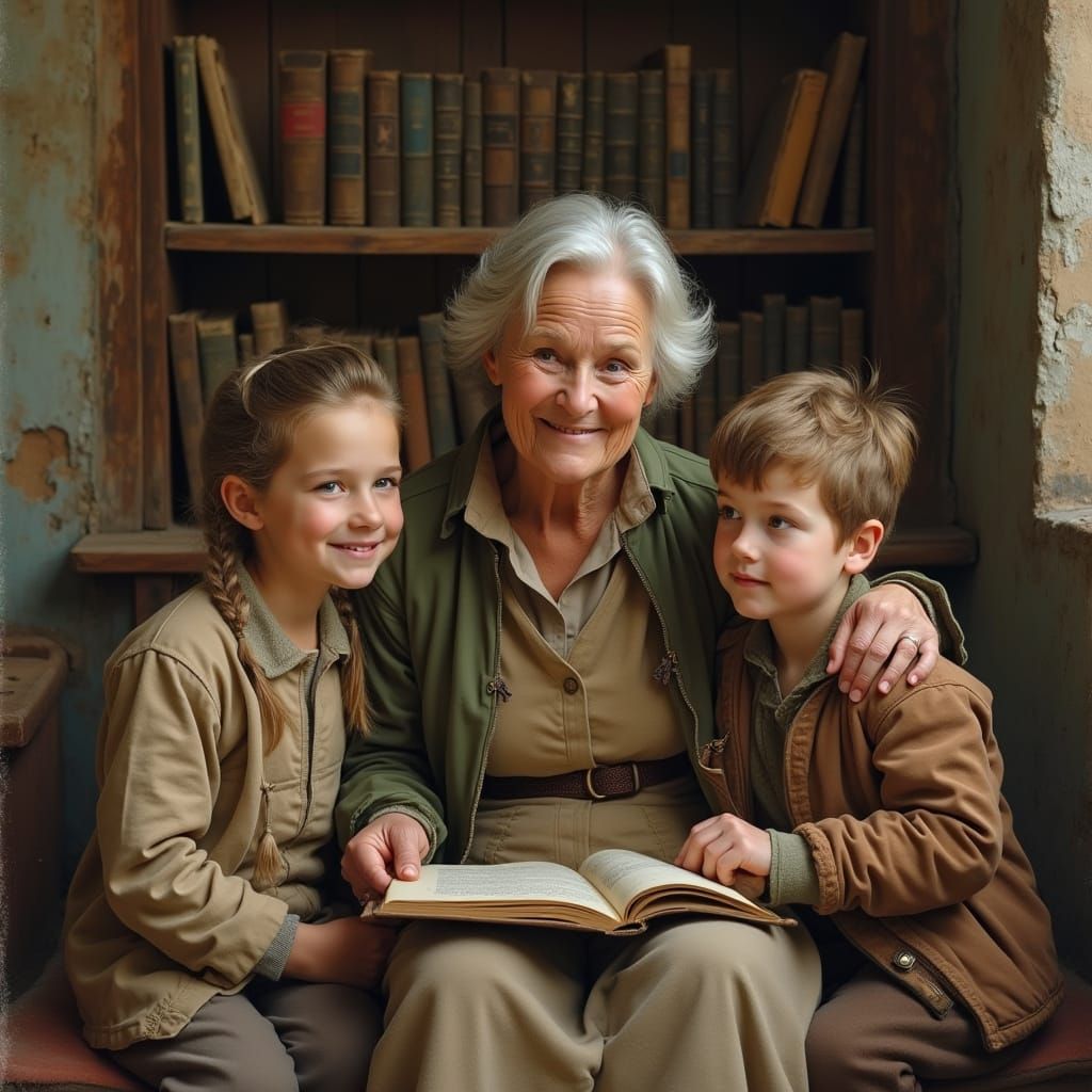Grandmother's Story: A Heartwarming Rockwell-esque Scene