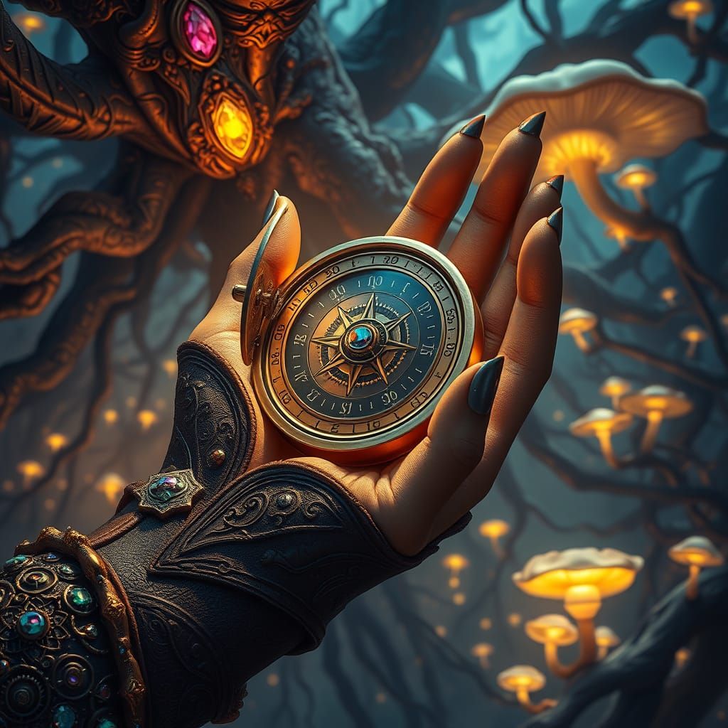 Mystical Compass Radiates Ethereal Glow in Dreamlike Realm