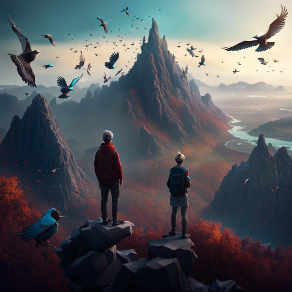 Mountain Vista with Birds: Fantasy Concept Art