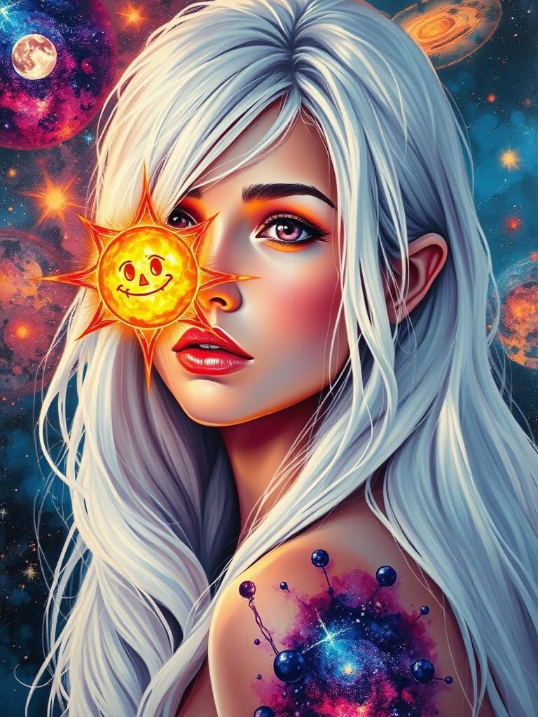 Fauvist Painting of Girl with Galaxy War Background