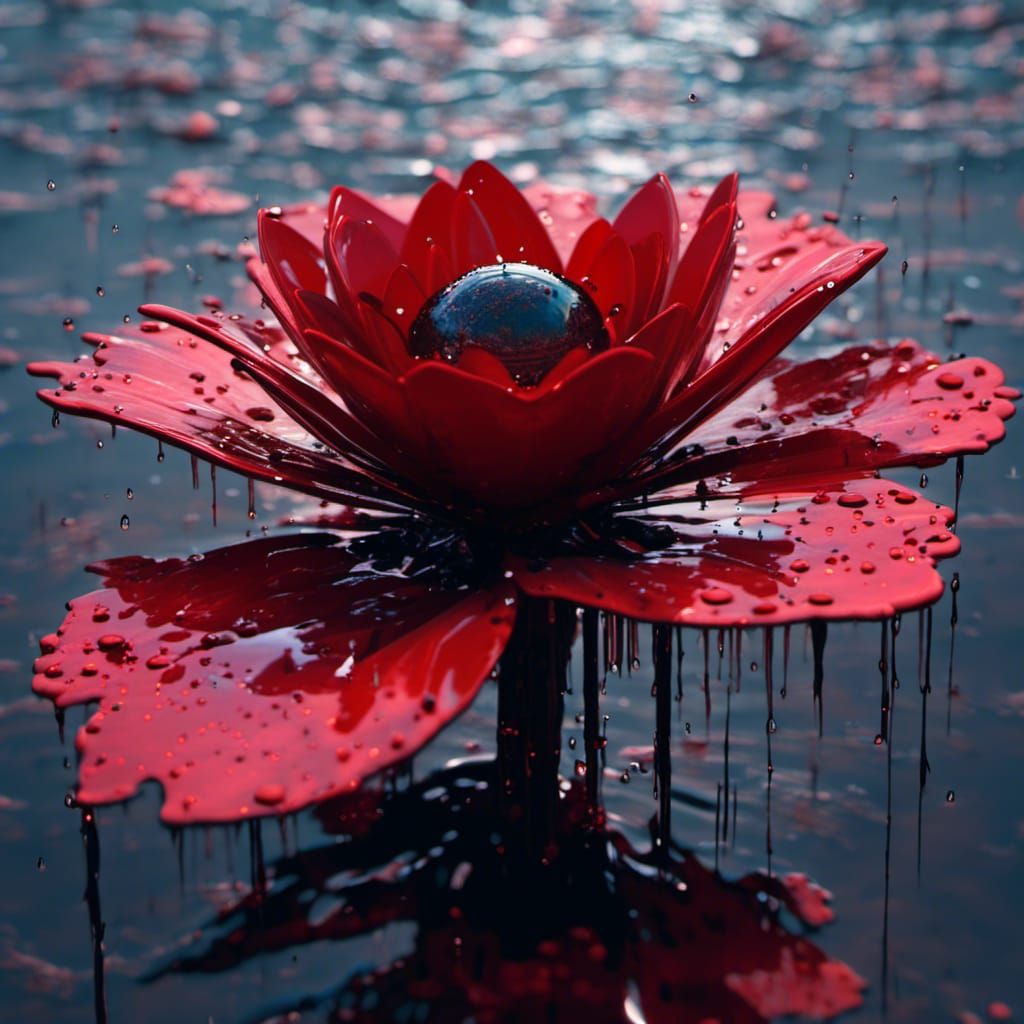 Abstract Red and Black Flower Sculpture