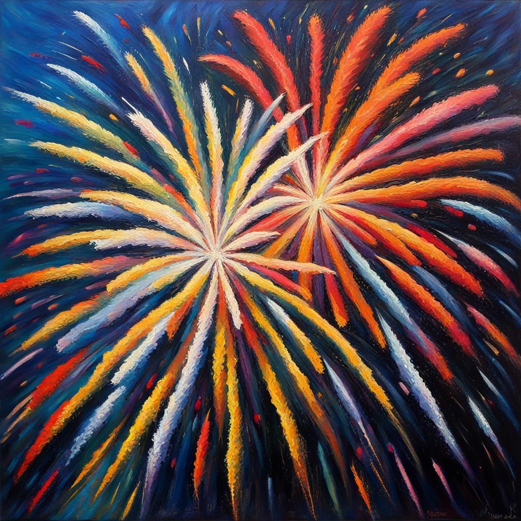 Fireworks in Expressionist Neo-Impressionism Style