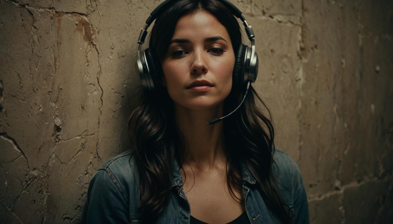 Serene Woman Listening to Music in Cinematic Lighting