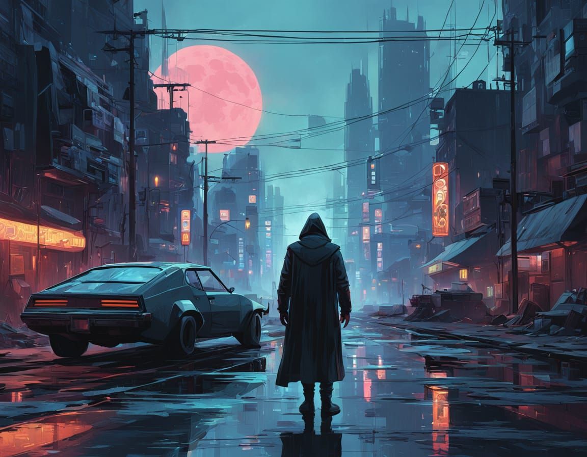 Mystical Figure with Cyberpunk Aura and Cinematic Lighting