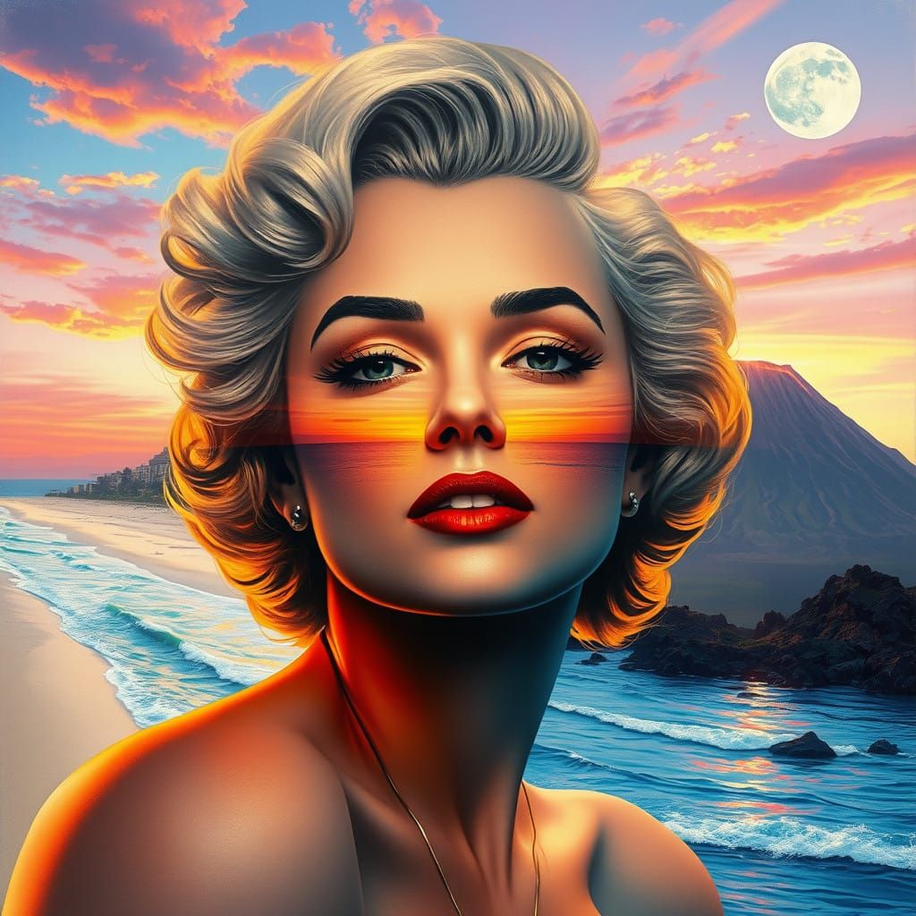 Ethereal Woman Radiates Calm in Vibrant Surreal Collage