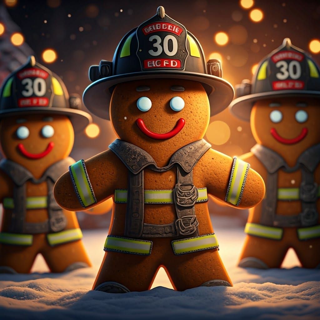 Heroic Gingerbread Firefighters Stand Tall in Snowy Christma...