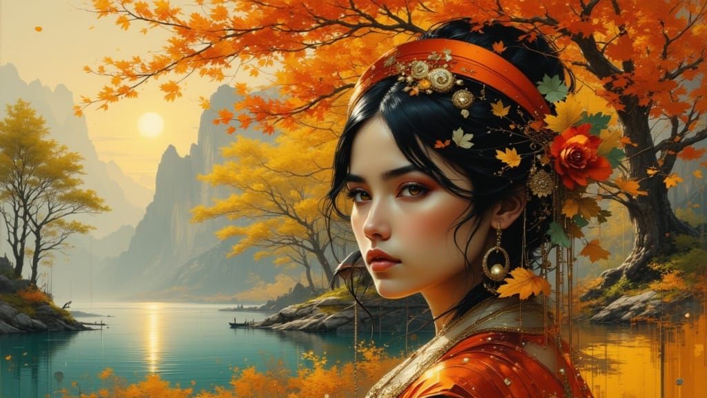 Indian Summer Lakeside Cabin Portrait in Golden Light