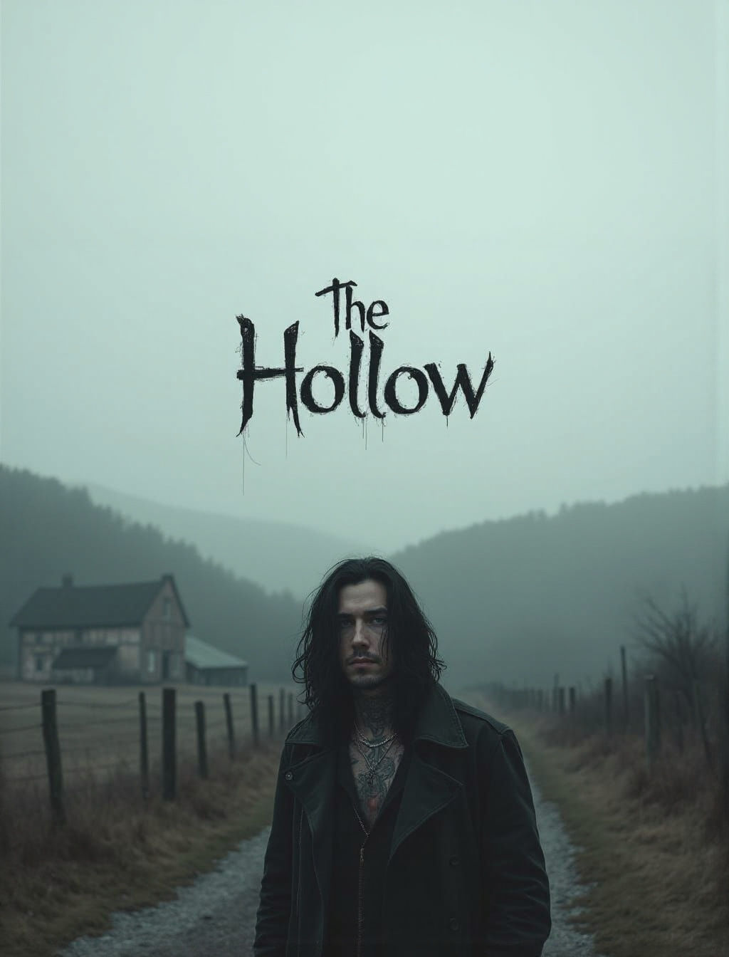 Gritty Noir Novel Cover: Lone Man in Foggy Countryside