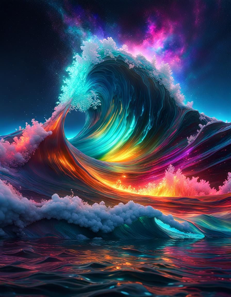 Neon Galaxy Tsunami Waves in Crystal Detail