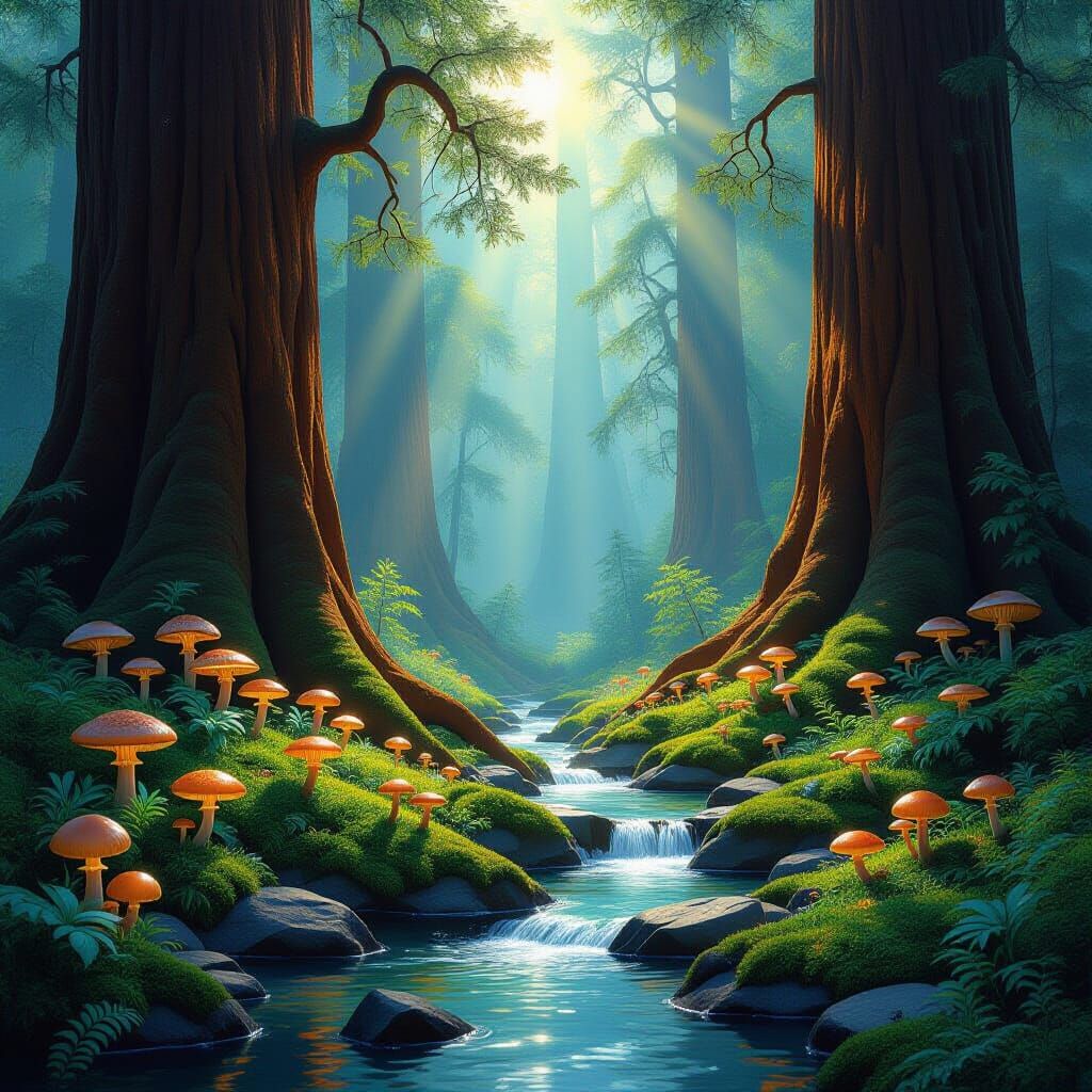 Enchanted Forest with Bioluminescent Mushrooms