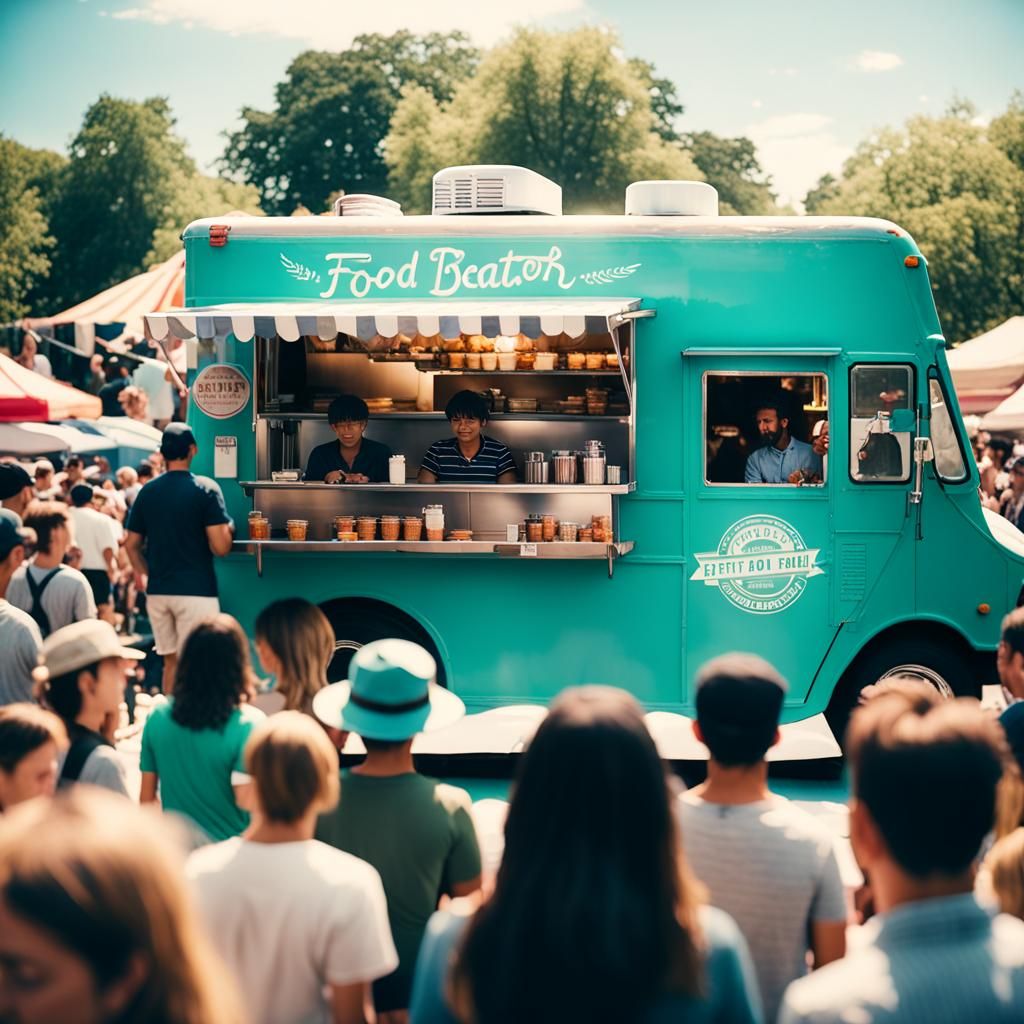 Lively Food Truck Scene in Cinematic Style