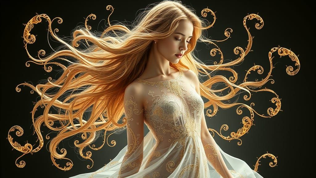 Ethereal Woman in Harmony with Fractal Nature