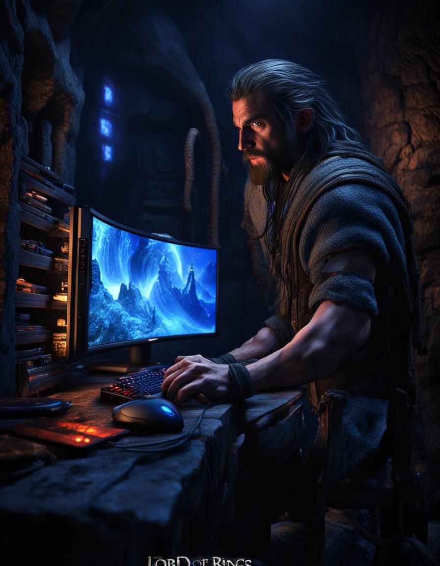 Gamer Immersed in Digital World: Photorealistic Matte Painti...