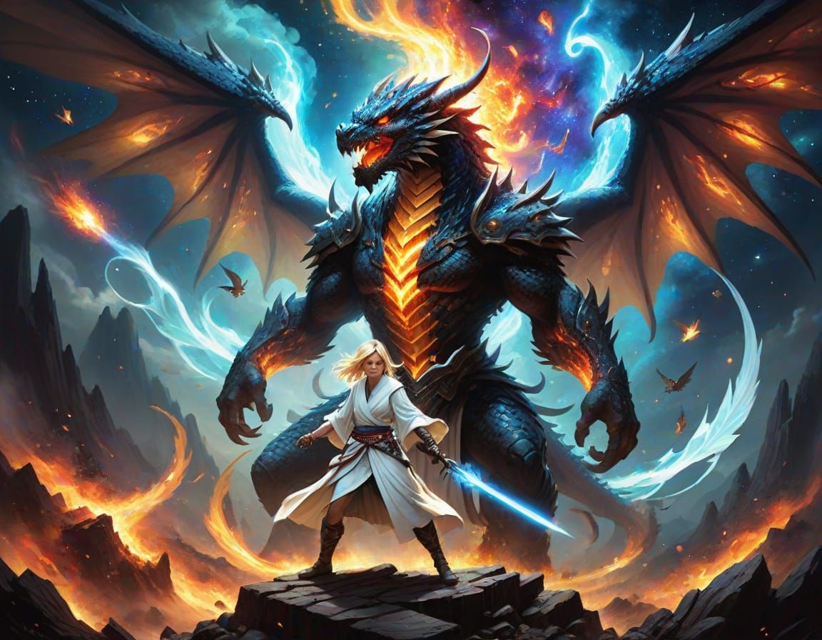 Cosmic Fantasy Art: Goddess Battles Earth Elemental in Epic ...