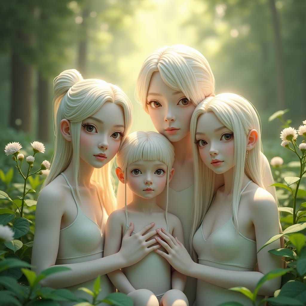 Humanoid Family Connected to Nature in Anime Style
