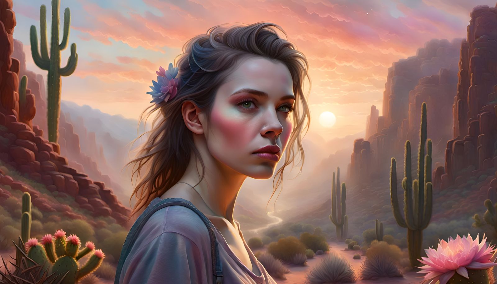 Desert Canyon Walker Portrait in Hyperrealistic Style