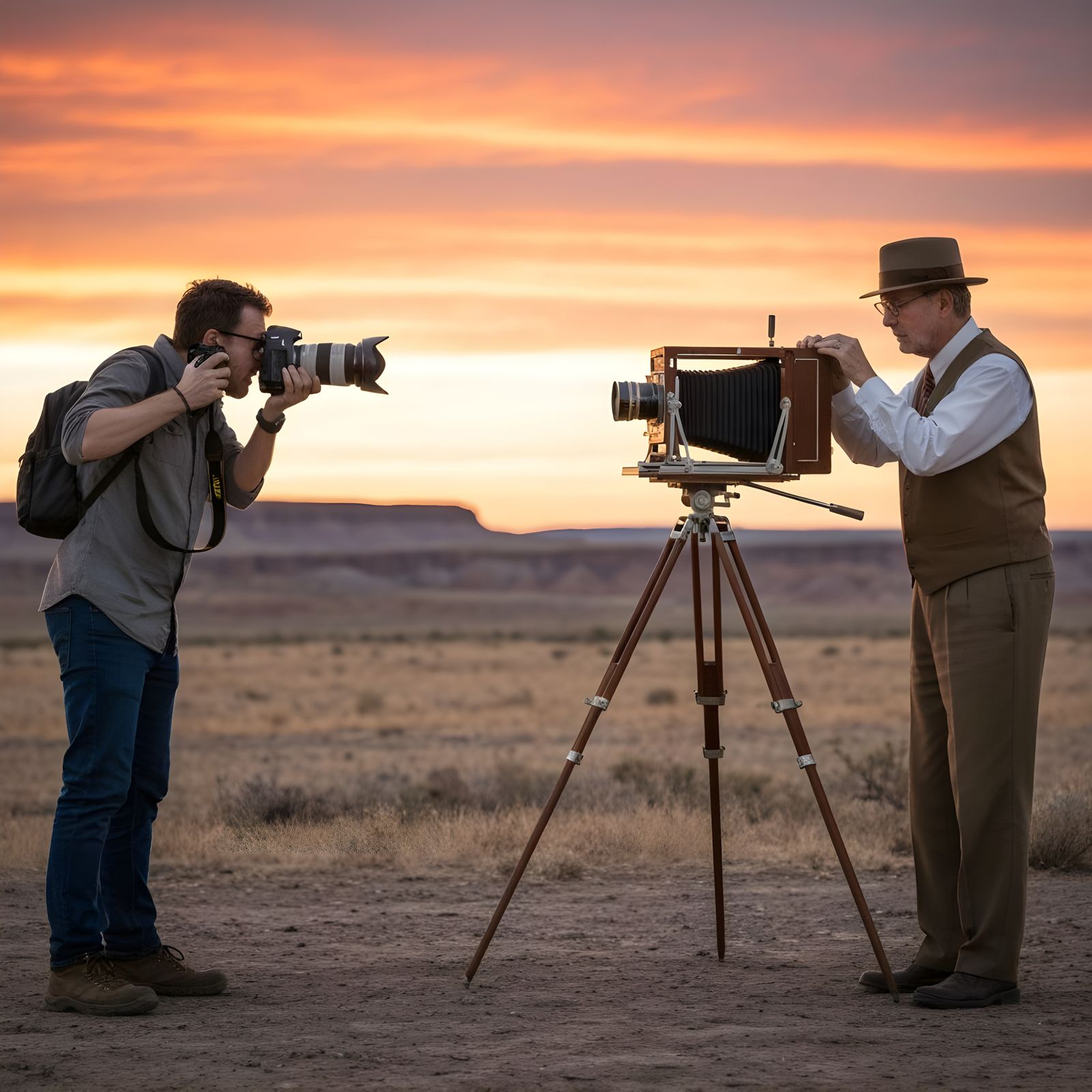 Photojournalists with Antique Camera, Photorealistic 8K