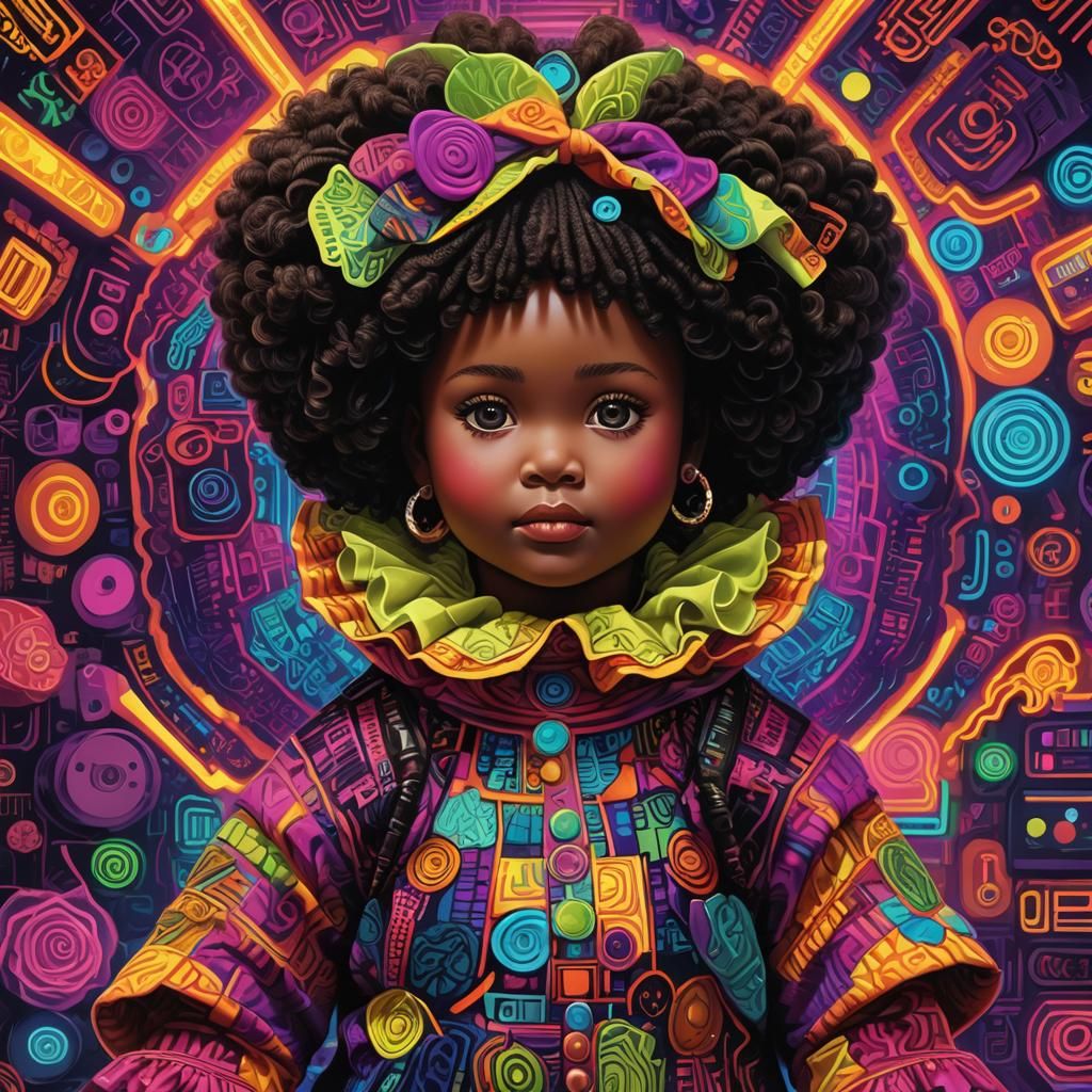 Afrofuturistic Cabbage Patch Doll in Neon Virtual Wardrobe