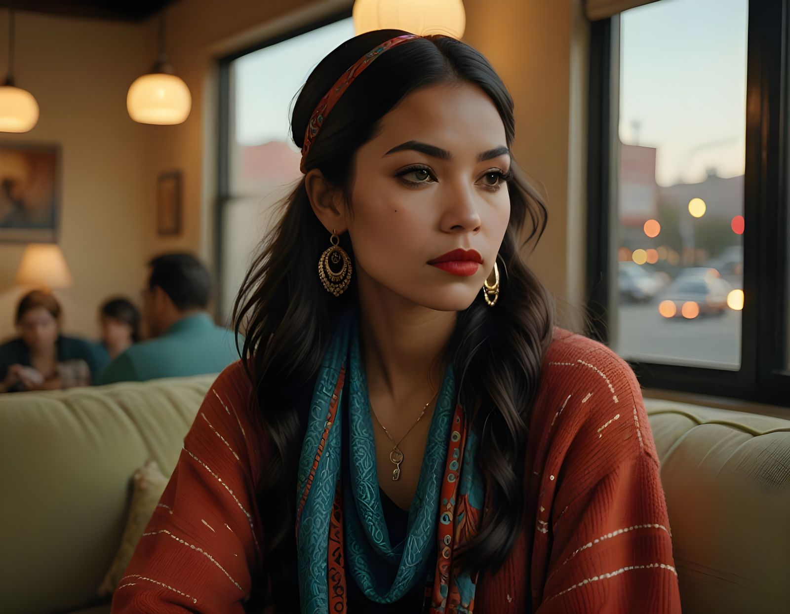 Sultry Latina Native American Woman in Close-Up Portrait
