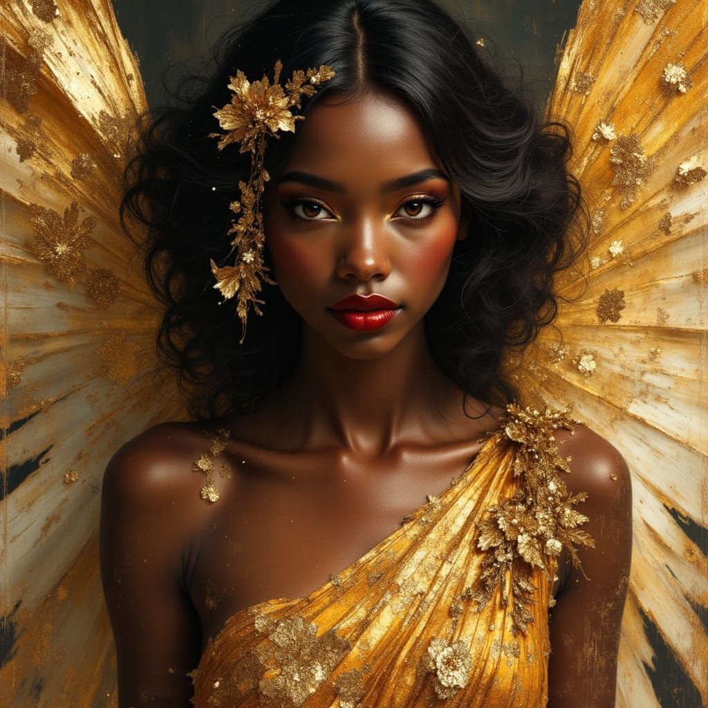 African Goddess Portrait in Hyperrealistic Oil Painting Styl...