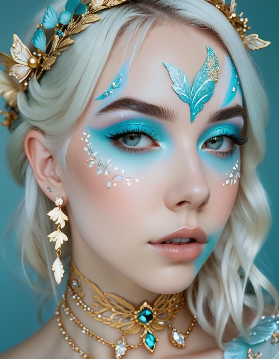 A woman with fairy face painting makeup.