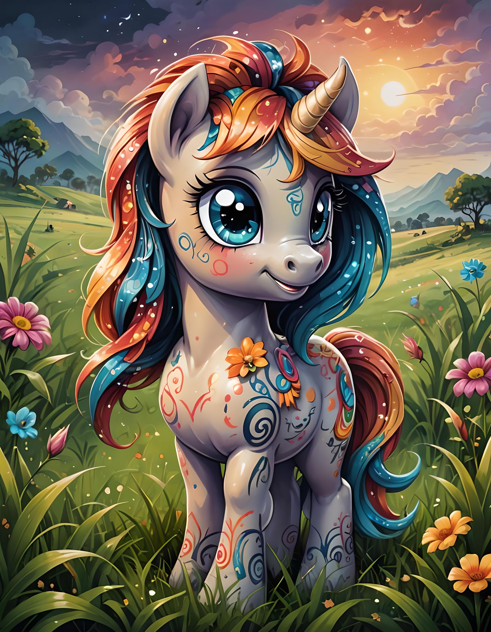 Cute Filly: Anime Chibi Oil Painting