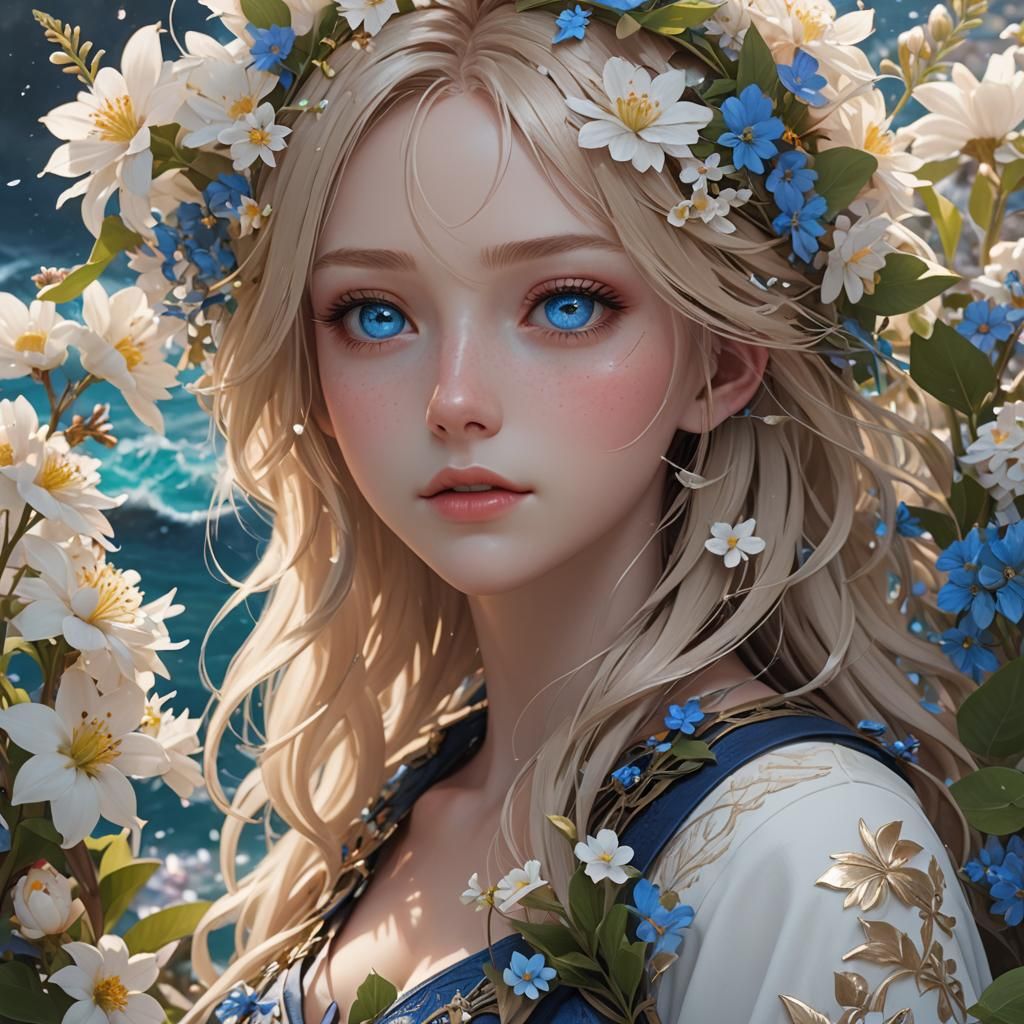 Anime Girl Surrounded by Magical Flowers