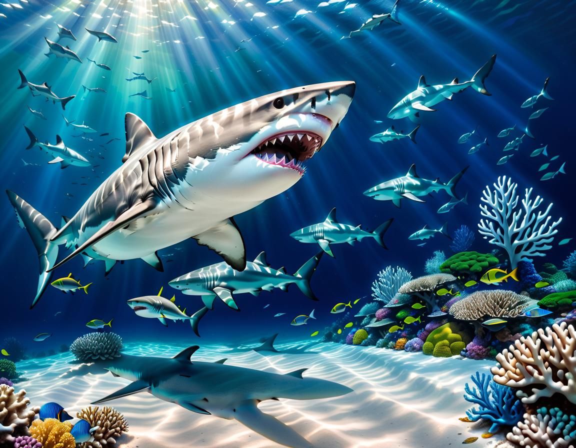 Great White Shark in Oil Painting Style